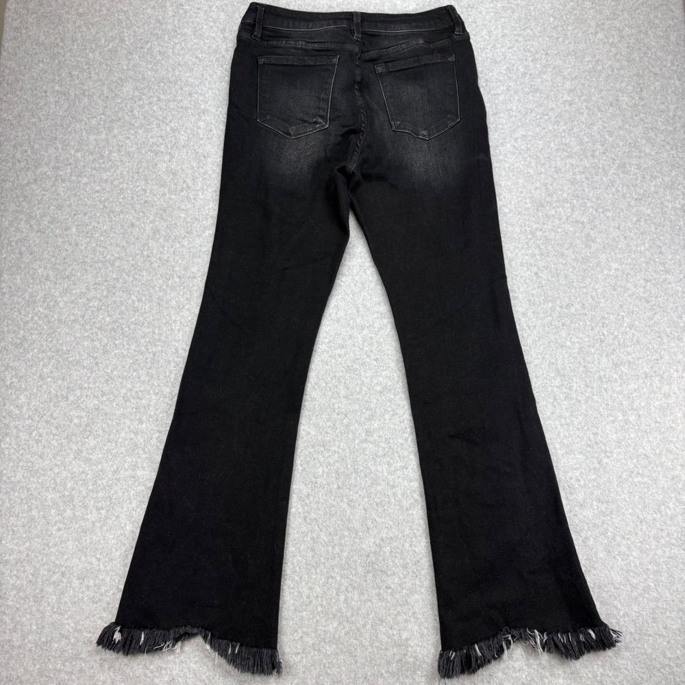 Kancan Flare Jeans Womens 29 Black Fringed Hem Distressed Whiskered Boho Edgy - Picture 2 of 7